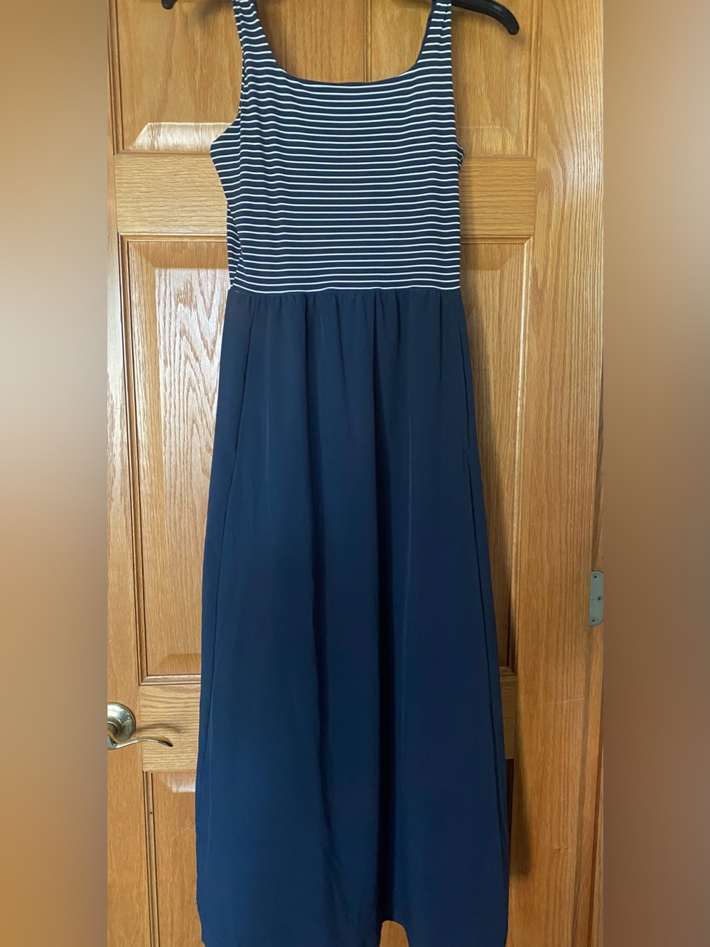 all in motion Navy Maxi Dress with White Striped Bodice